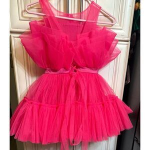 Lily Land Girls Tulle Ruffled Tiered Belted Sleeveless Party Dress Pink Size 13